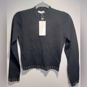 NWT Lucy Paris BlackMock Neck Crop Top with Metal Grommet Details. Sz. Large